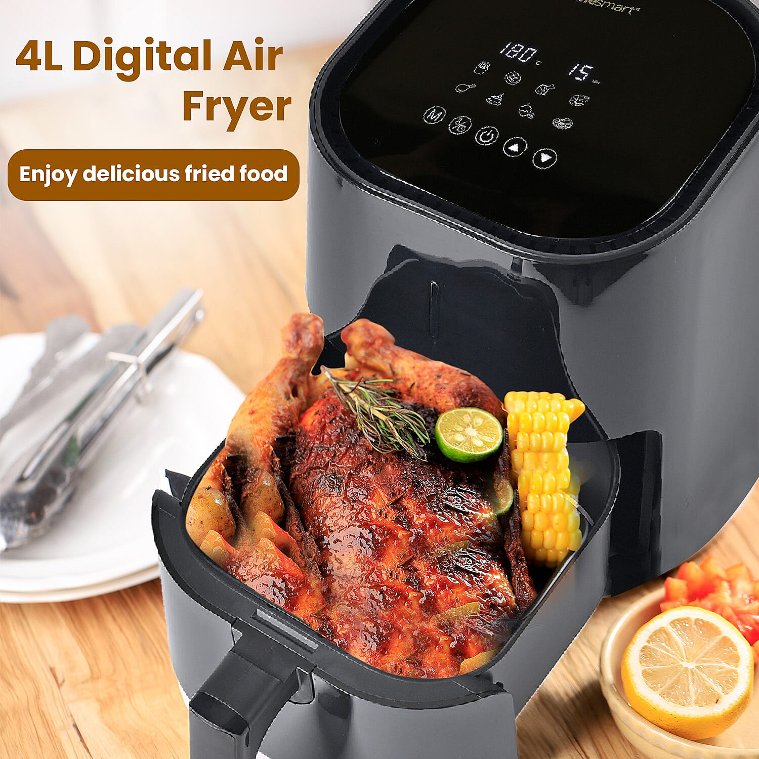 Homesmart Digital Air Fryer (4L,1200W) - Roasts, Bakes and Grills Faster With Less Fat -  Black