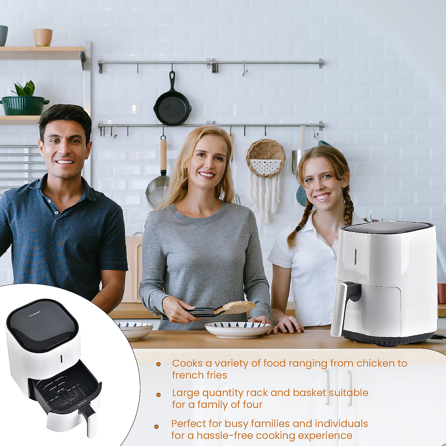 Homesmart Digital Air Fryer (4L,1200W) - Roasts, Bakes and Grills Faster With Less Fat - White