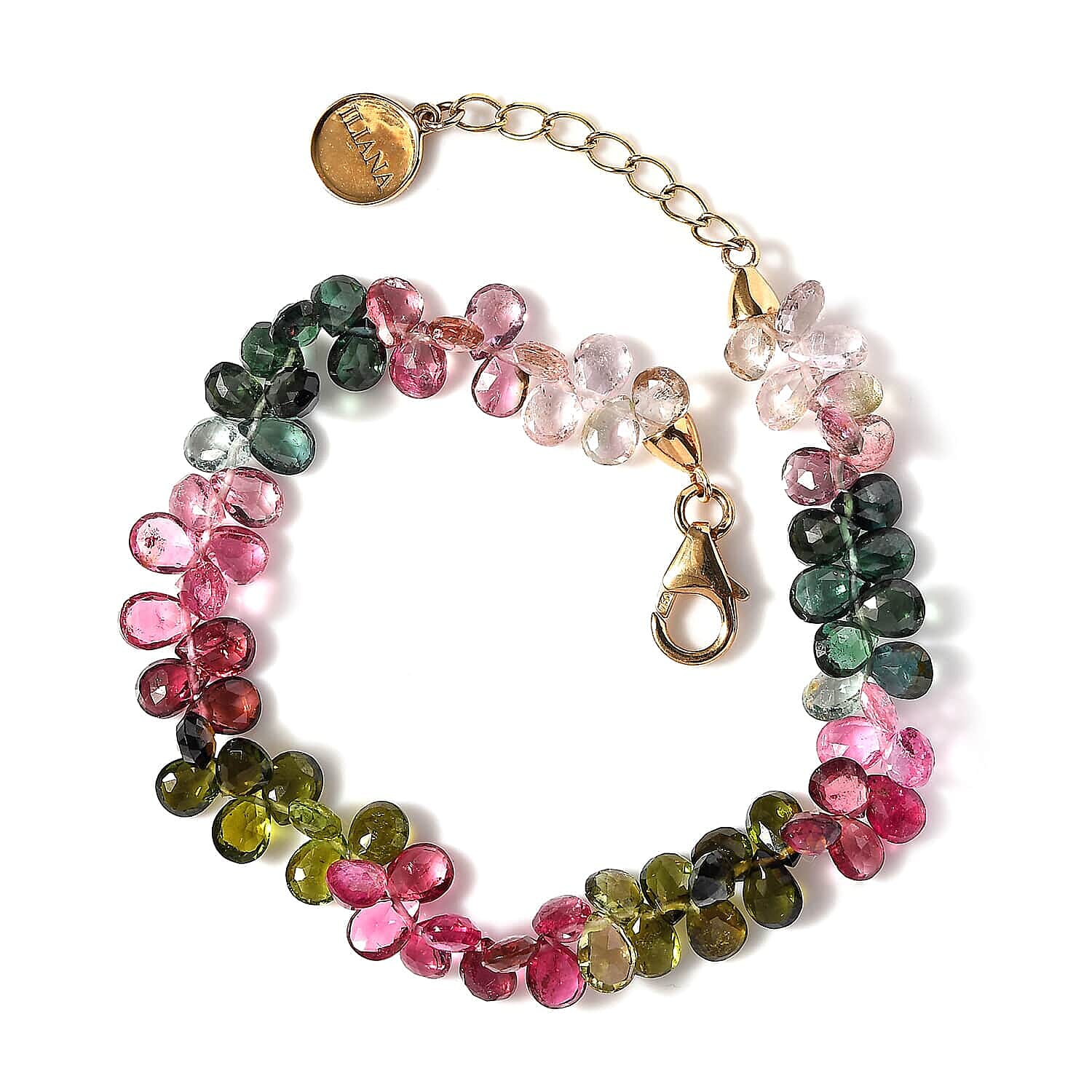 18K Yellow Gold  AAA   Multi-Tourmaline  Beads Bracelet (Size - 7) 35.00 ct,  Gold Wt. 1.95 Gms  35.000  Ct.