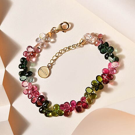 18K Yellow Gold  AAA   Multi-Tourmaline  Beads Bracelet (Size - 7) 35.00 ct,  Gold Wt. 1.95 Gms  35.000  Ct.