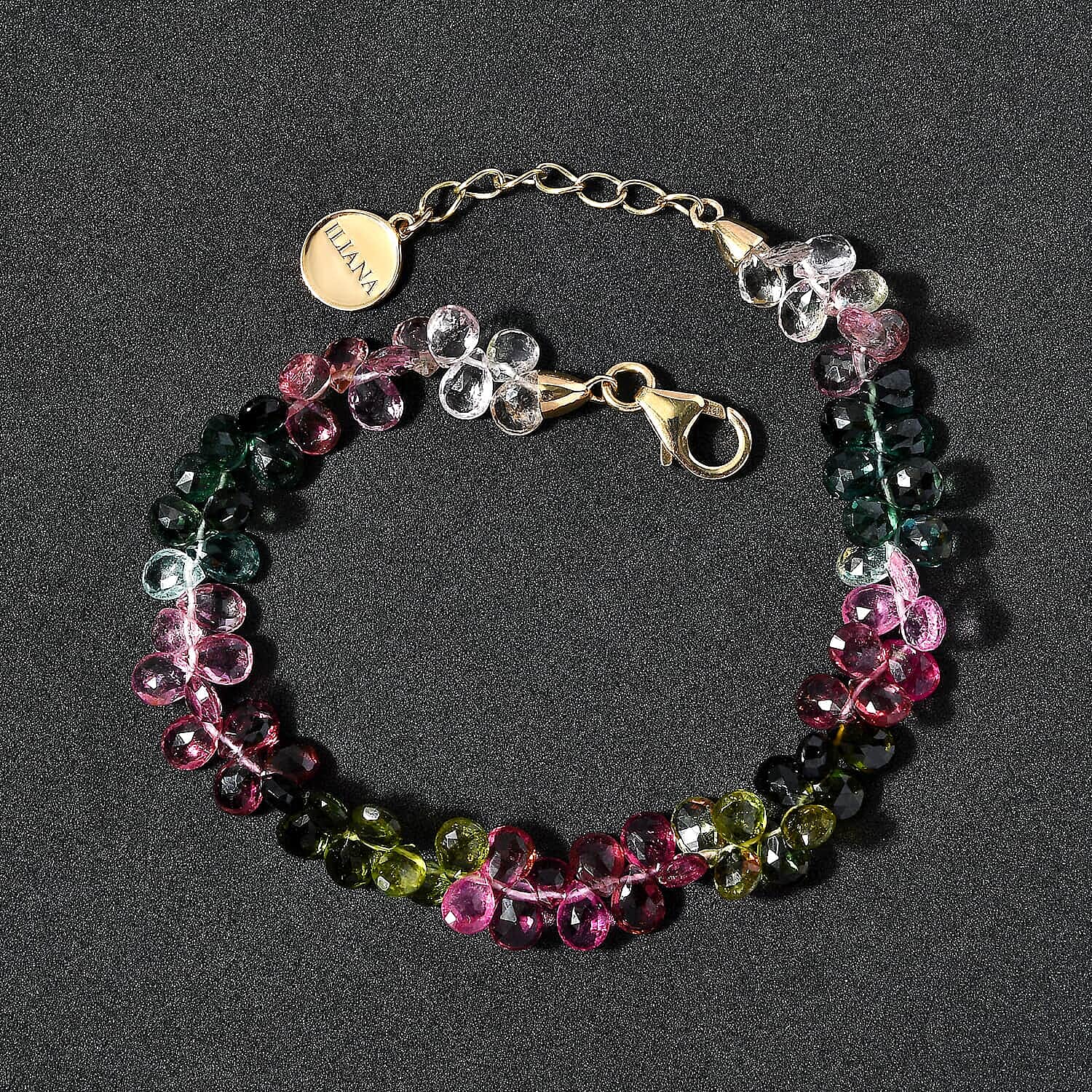 18K Yellow Gold  AAA   Multi-Tourmaline  Beads Bracelet (Size - 7) 35.00 ct,  Gold Wt. 1.95 Gms  35.000  Ct.