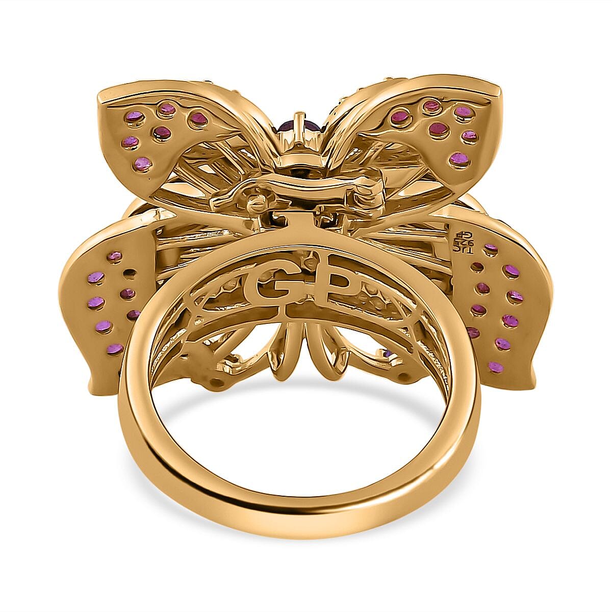 GP Italian Garden Collection - Amethyst & Ruby Ring in 18K Vermeil Yellow Gold Plated Sterling Silver 5.23 Ct, Silver Wt. 11.26 Gms