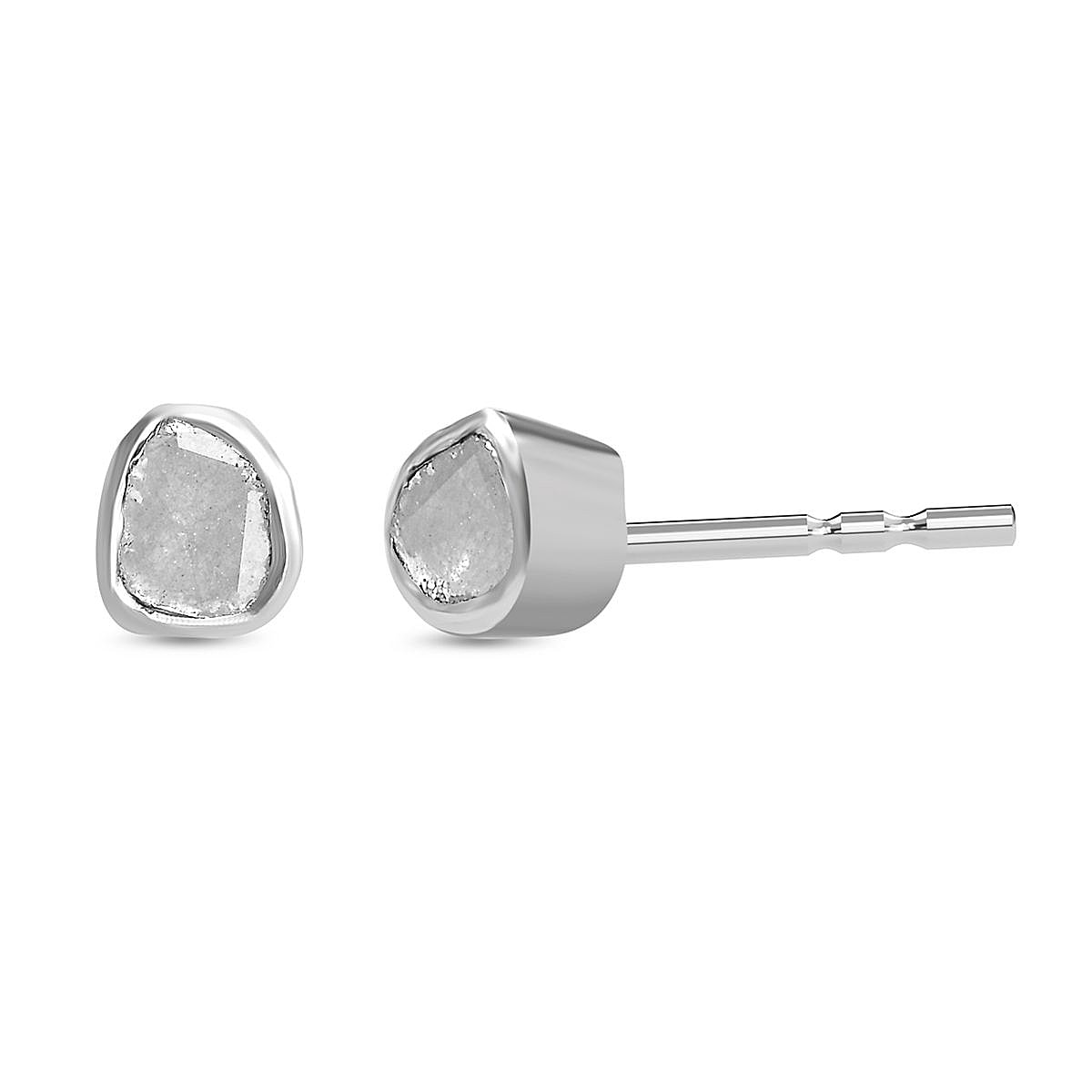 Artisan Crafted Natural Polki Diamond Earrings in Platinum Overlay Sterling Silver