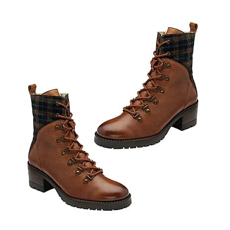 LOTUS - Leather - Check-Print Litchfield Ankle Boots (Size 3) - Tan