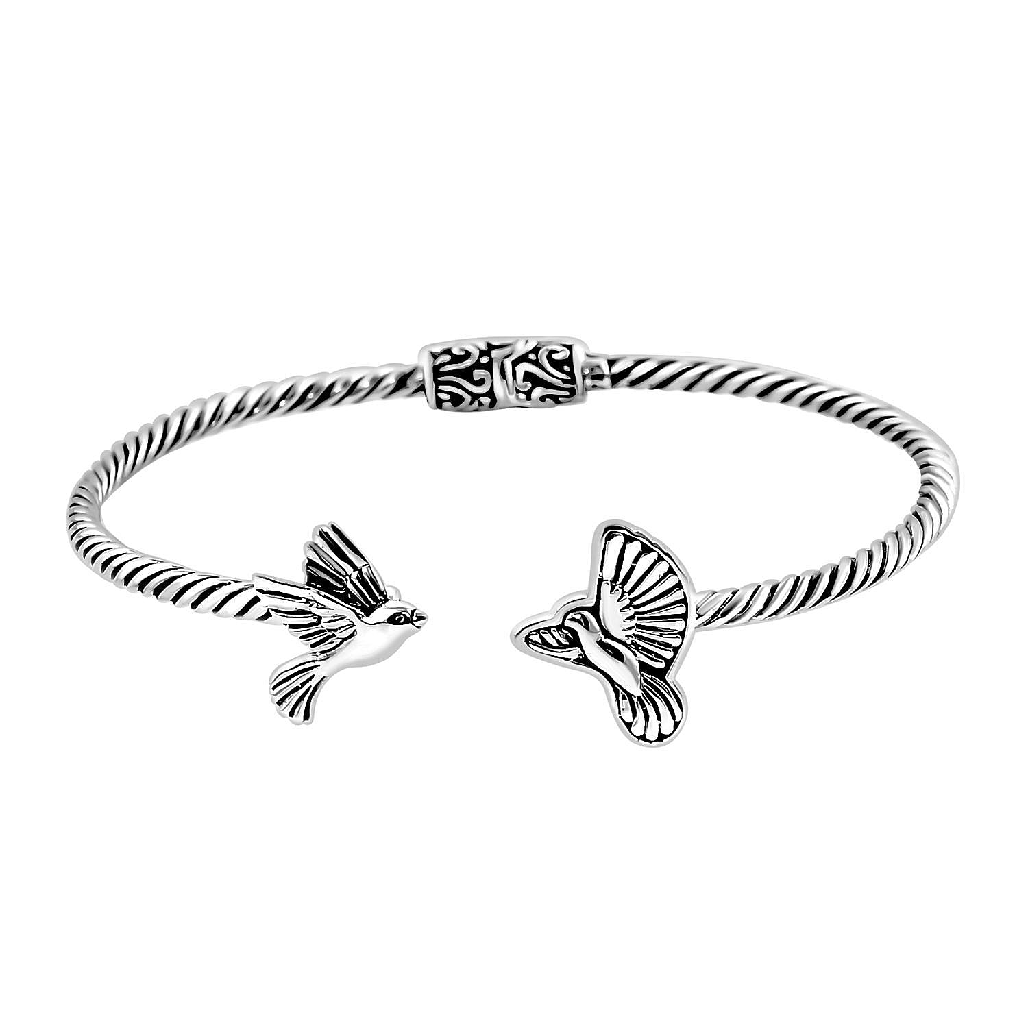 Royal Bali Collection - Sterling Silver Bird Cuff Bangle (Size 7.0), Silver Wt. 13.75 Gms