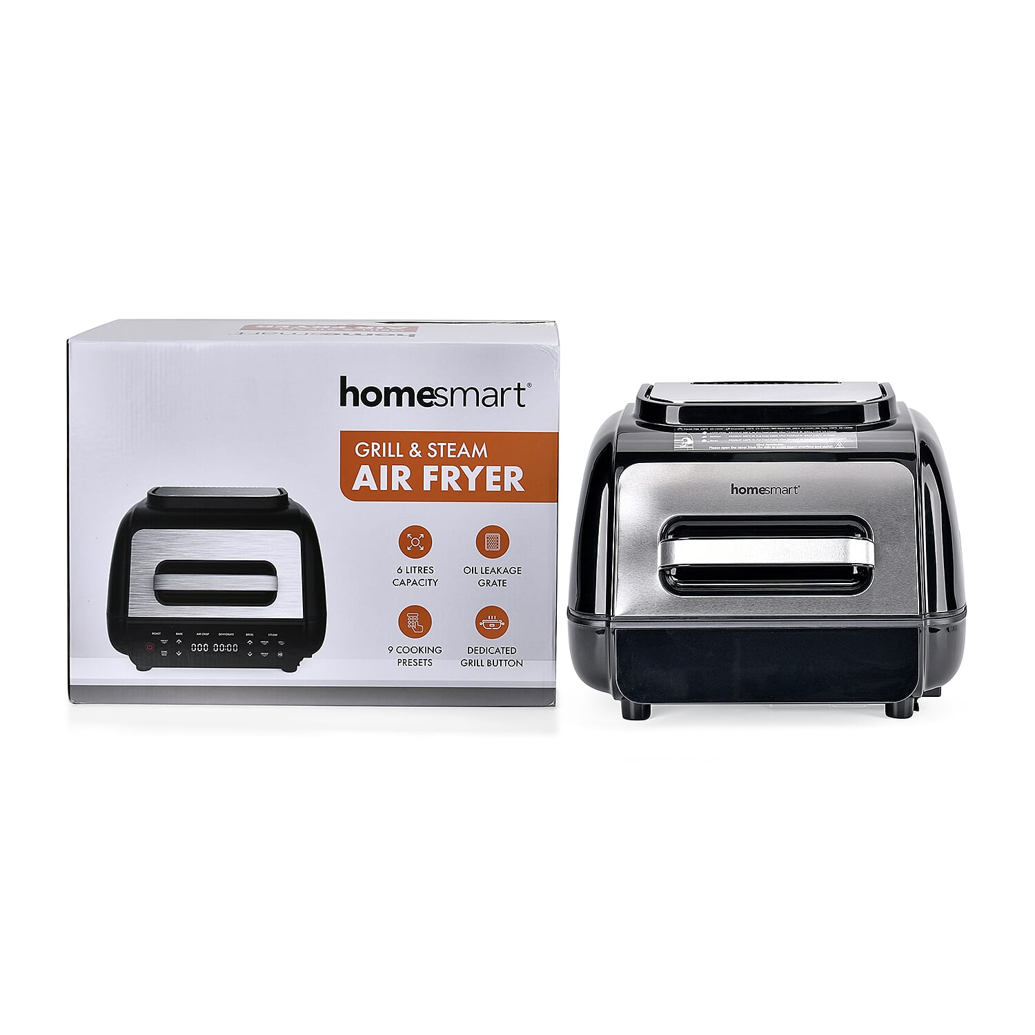 Complete Kitchen In A Box - HOMESMART Air Fry, Steam Grill Bake, Dehydrate (6L - 1700W) - Silver & Black