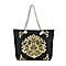 Leaves Pattern Tote Bag with Mettalic Glitter Gold - Navy