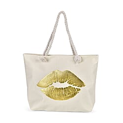 Printed Tote Bag with Metallic Glitter Gold