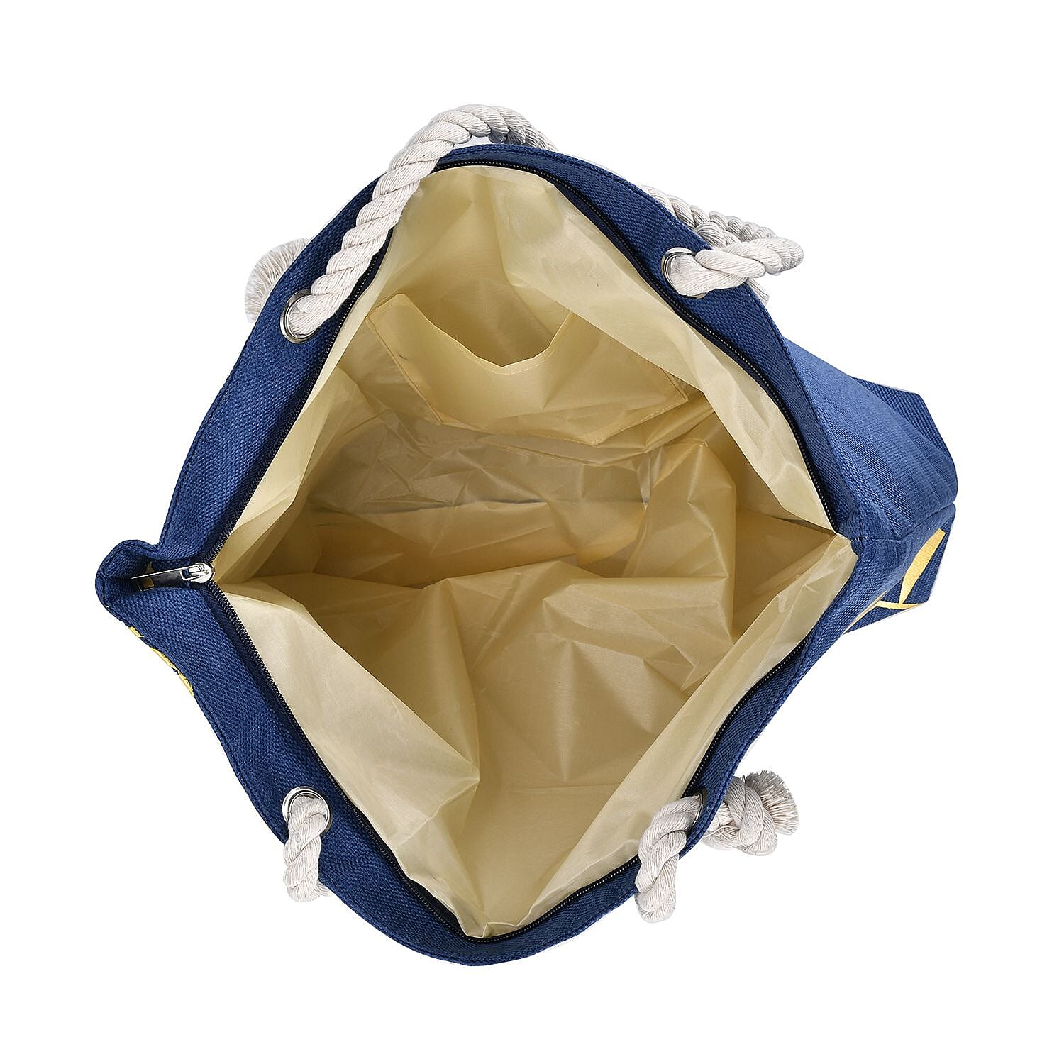 Leaves Pattern Tote Bag with Mettalic Glitter Gold - Navy