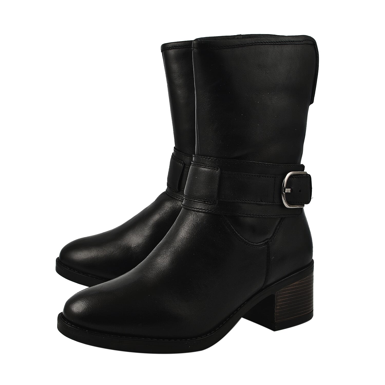 LOTUS - Leather Osmond Heeled Mid-Calf Boots (Size 3) - Black