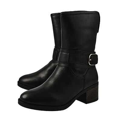 LOTUS -Black Leather Osmond Heeled Mid-Calf Boots Black