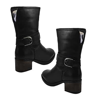 LOTUS -Black Leather Osmond Heeled Mid-Calf Boots Black