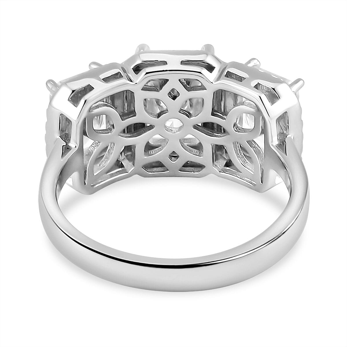 Emerald Cut Moissanite Ring in Rhodium Overlay Sterling Silver 4.50 Ct.