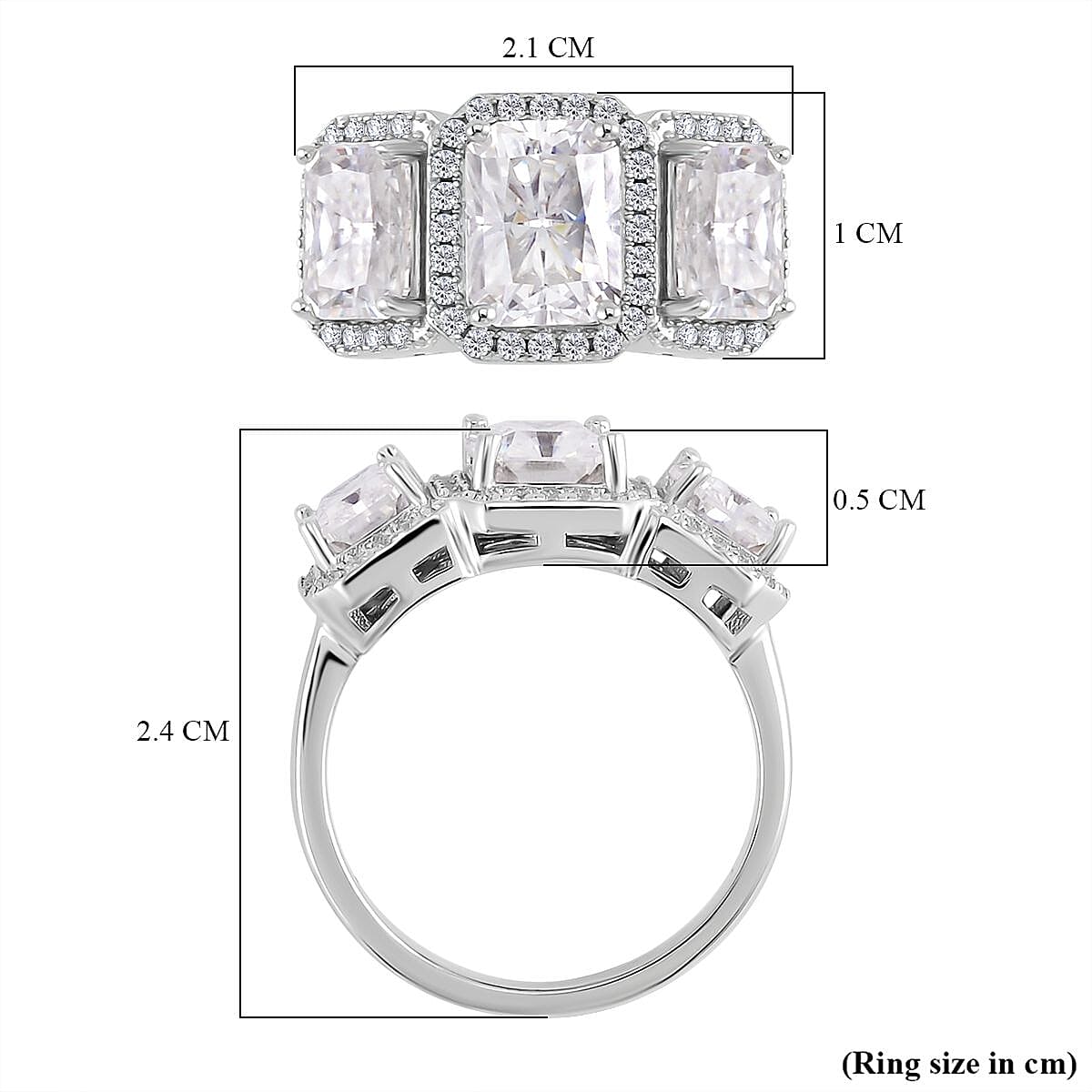 Emerald Cut Moissanite Ring in Rhodium Overlay Sterling Silver 4.50 Ct.