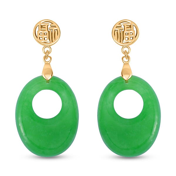 Green Jadeite Jade Earrings in Yellow Gold Plated Sterling Silver 50.00