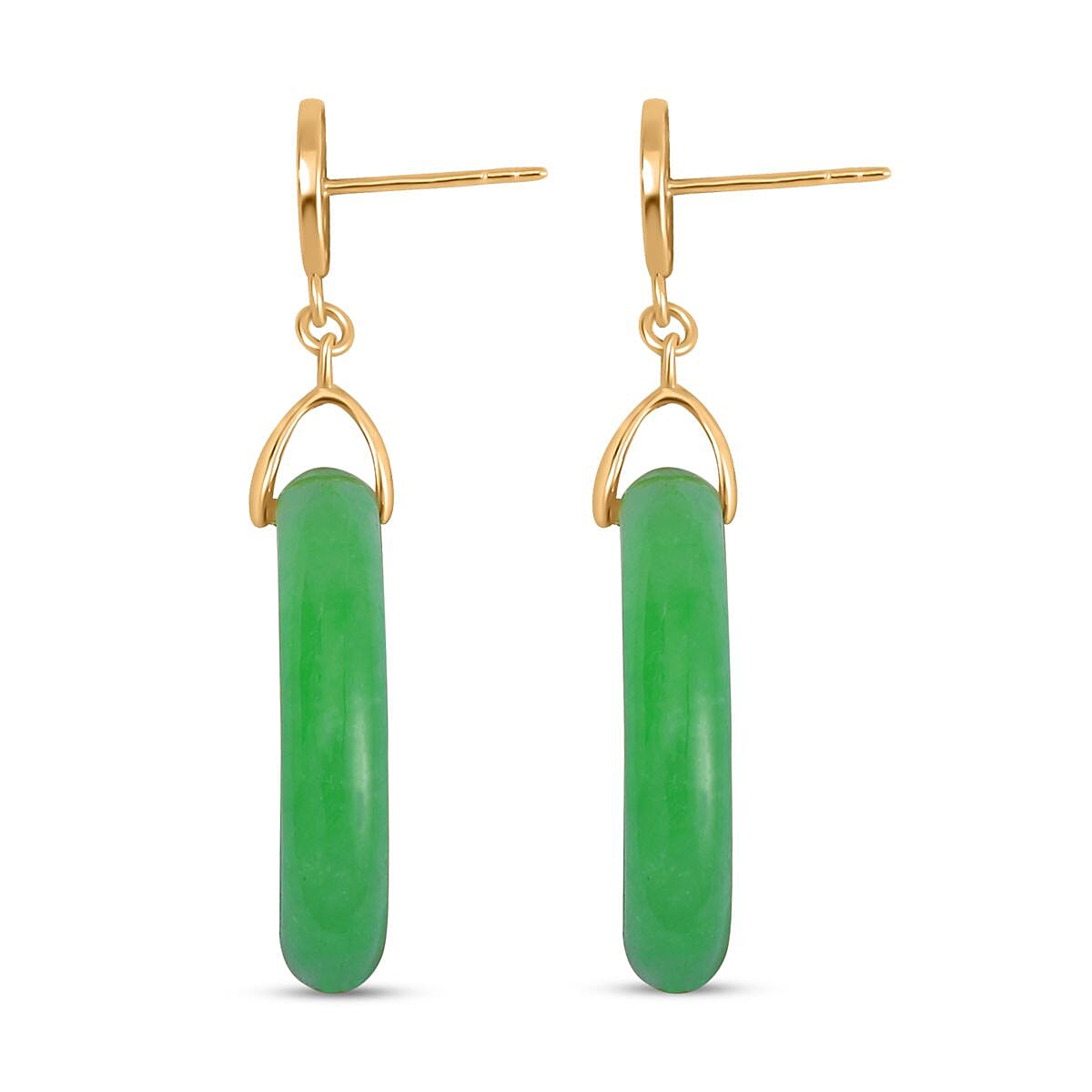 Green Jadeite Jade Earrings in Yellow Gold Plated Sterling Silver 50.00 Ct.