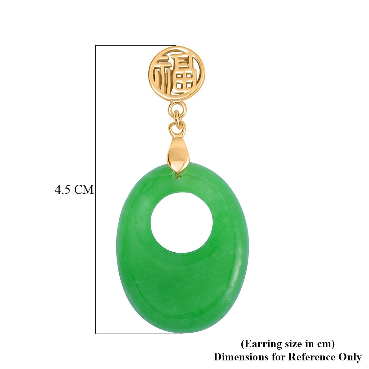 Green Jadeite Jade Earrings in Yellow Gold Plated Sterling Silver 50.00 Ct.