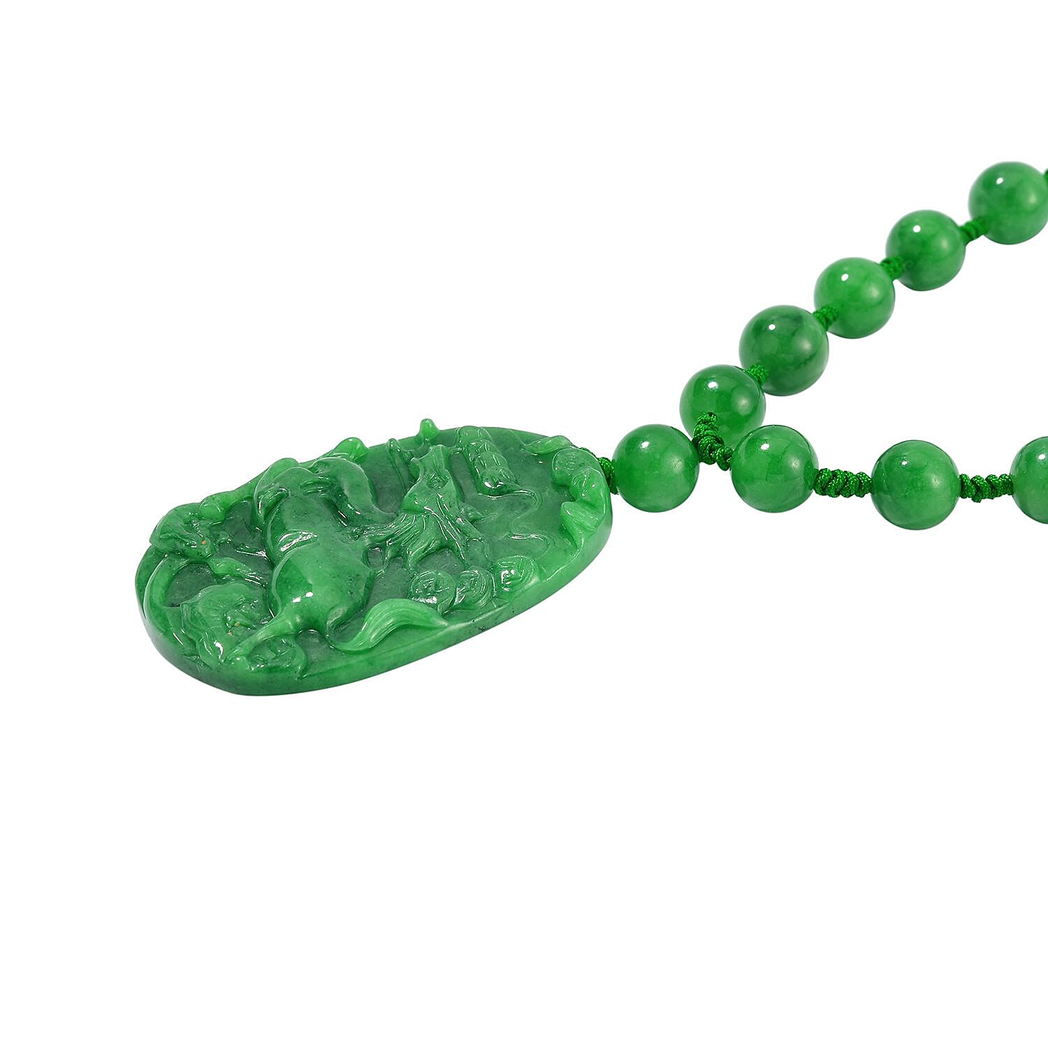 Extremely Rare Green Jade Carved Dragon Necklace (Size - 18) in Rhodium Overlay Sterling Silver 411.00 Ct.