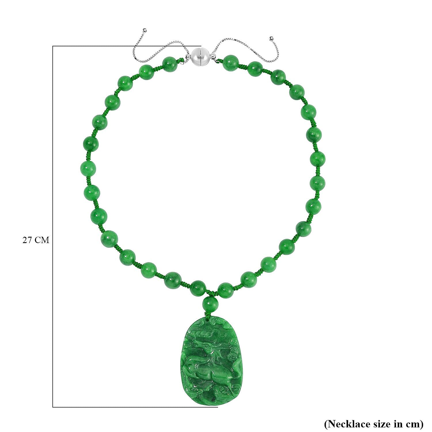 Extremely Rare Green Jade Carved Dragon Necklace (Size - 18) in Rhodium Overlay Sterling Silver 411.00 Ct.