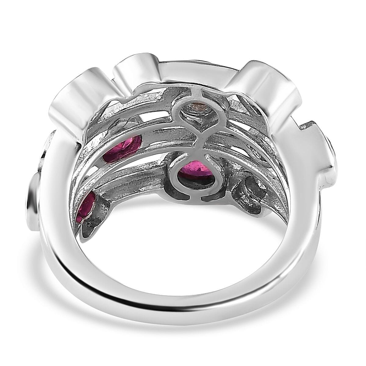 Couture Collection - Heart Cut Ruby & Moissanite Bubble Ring in Platinum Overlay Sterling Silver 3.33 Ct