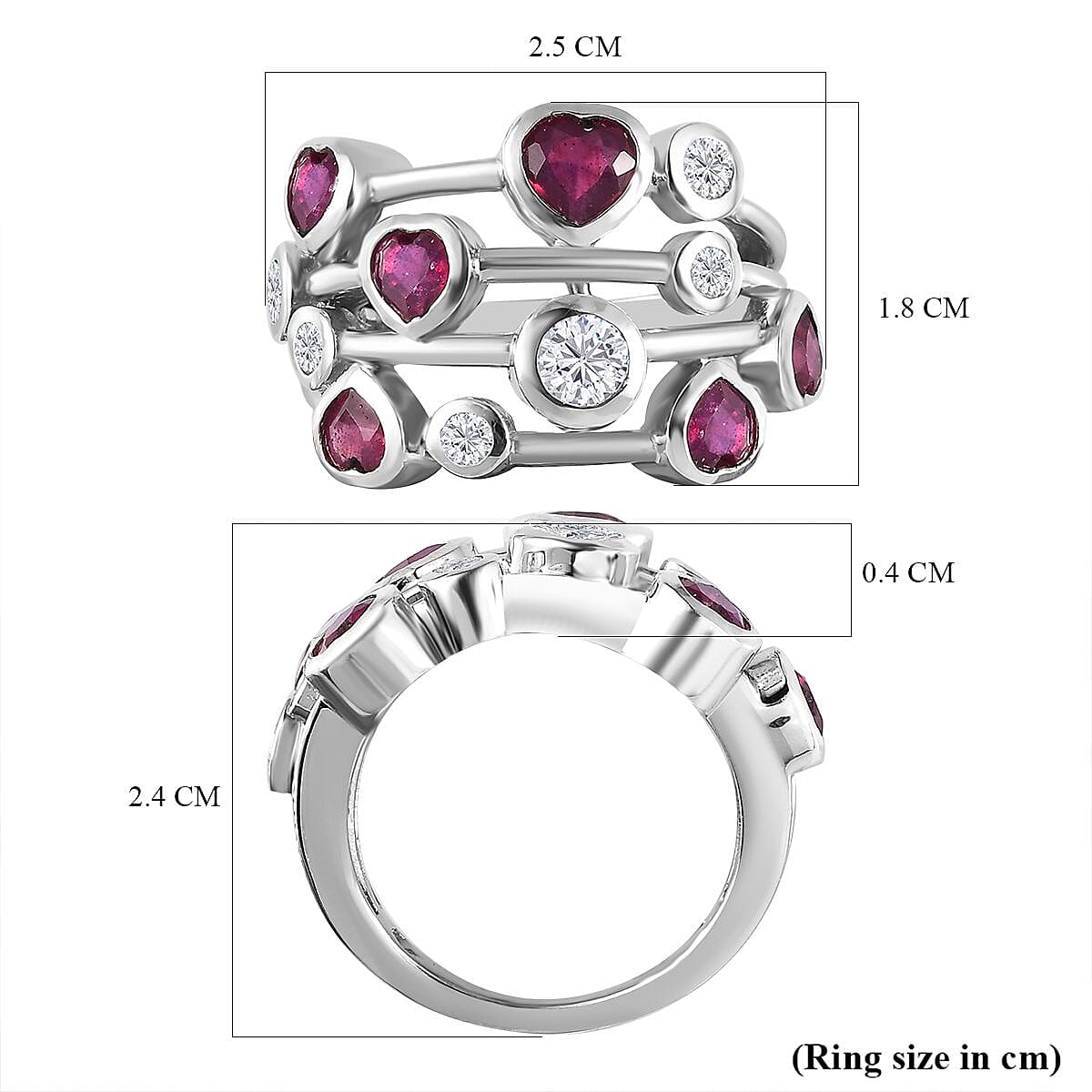 Couture Collection - Heart Cut Ruby & Moissanite Bubble Ring in Platinum Overlay Sterling Silver 3.33 Ct