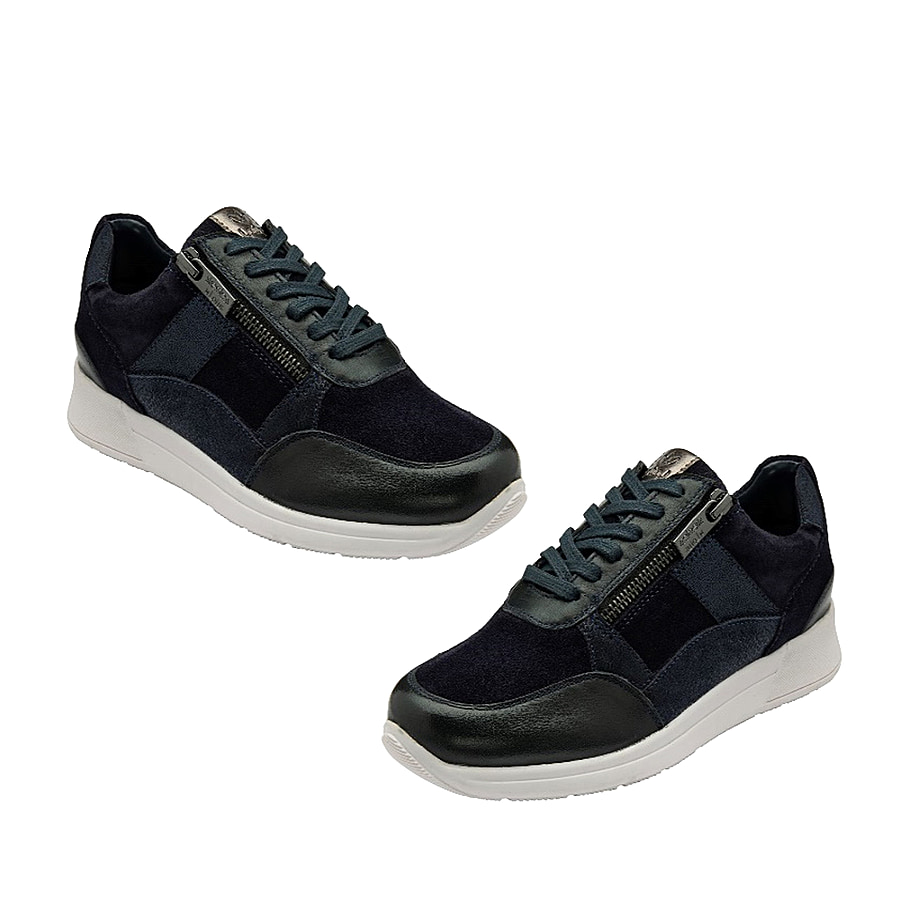 SONNY Leather Casual Zip-Up Trainers (Size 5) - Navy