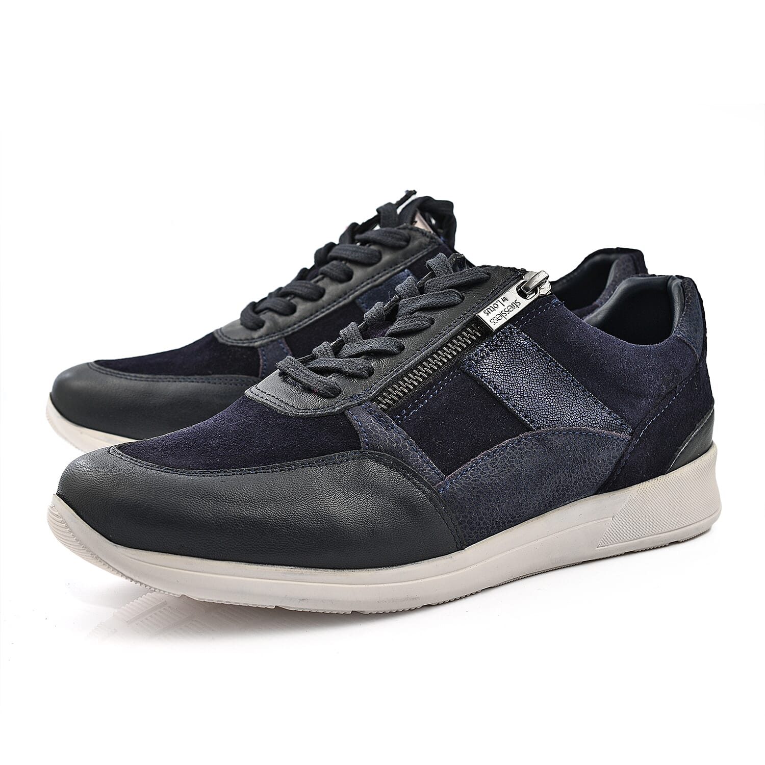 SONNY Leather Casual Zip-Up Trainers (Size 3) - Navy