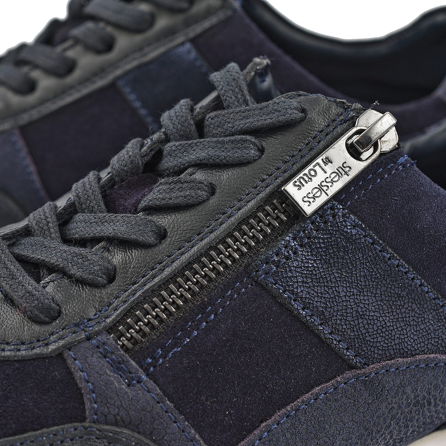 SONNY Leather Casual Zip-Up Trainers (Size 3) - Navy