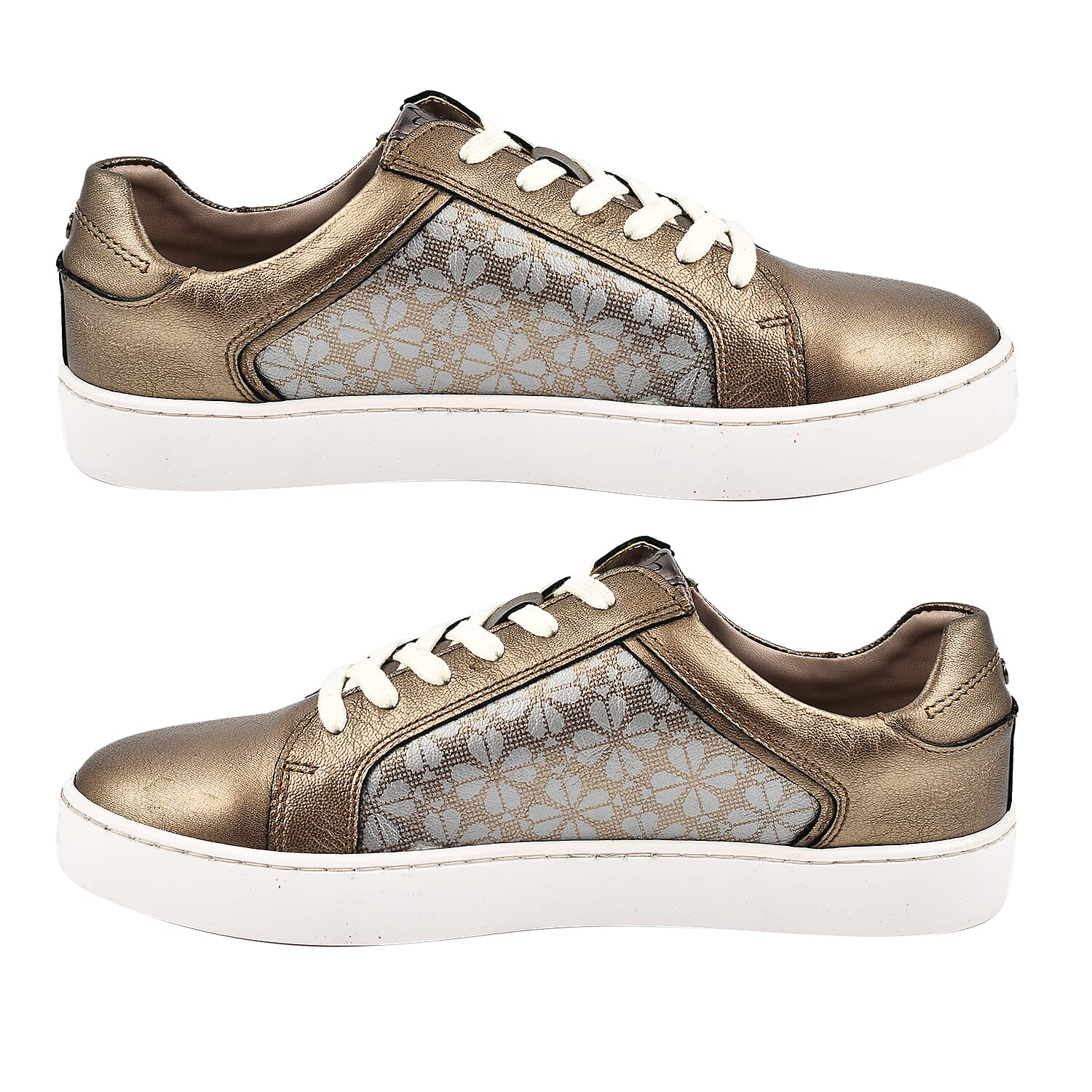 SANDER Floral Printed Leather Casual Zip-Up Womens Trainers (Size 7) - Bronze