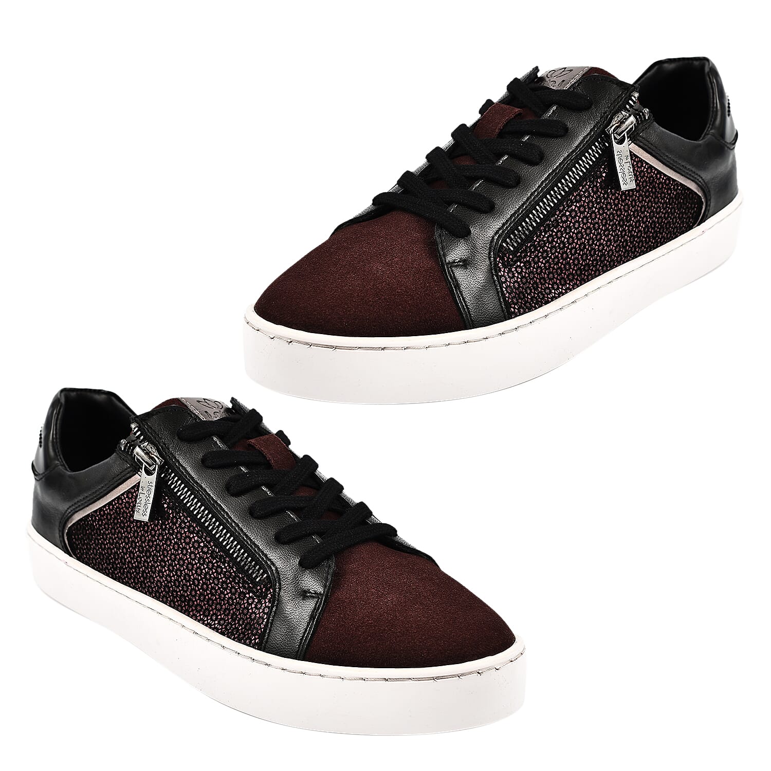 LOTUS Sherese Leather Casual Zip-Up Trainers (Size 7) - Black & BORDO