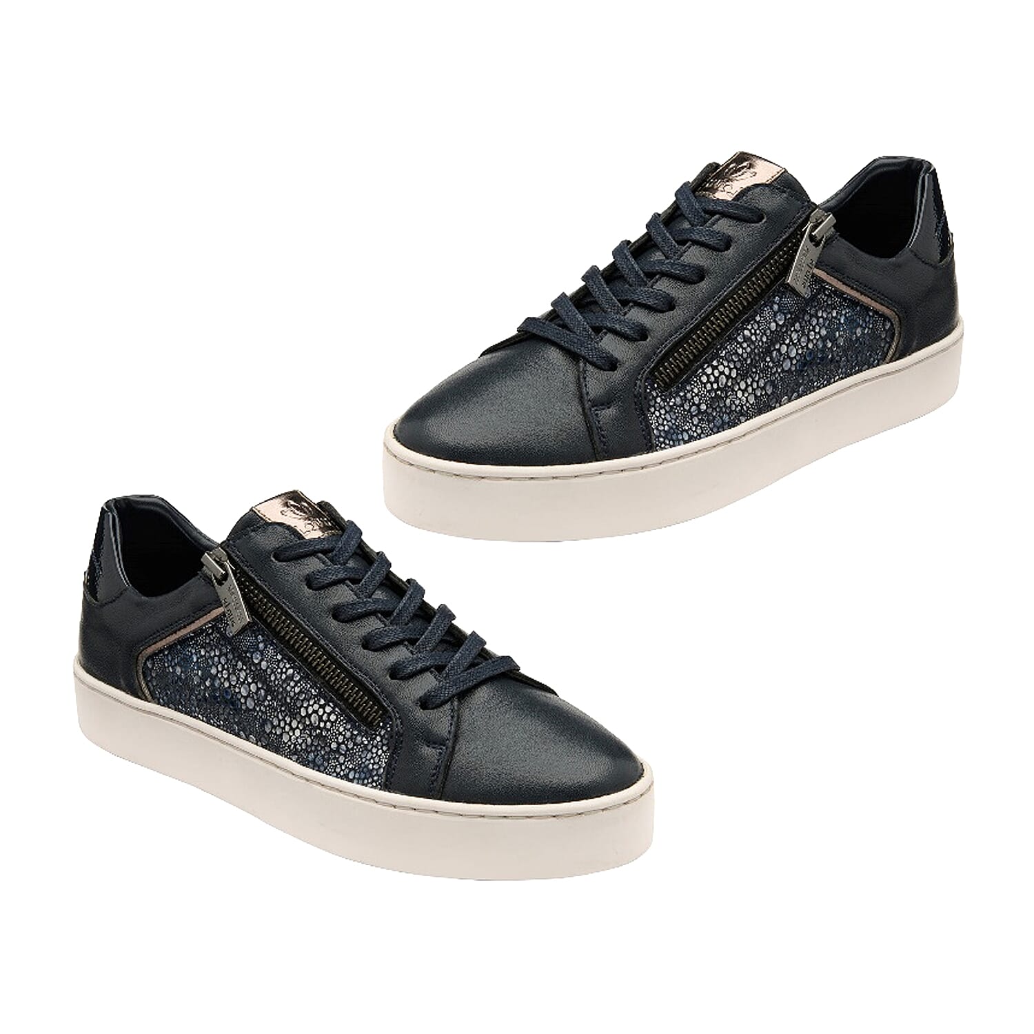 LOTUS SHERESE Leather Casual Zip-Up Trainers (Size 6) - Navy & BORDO