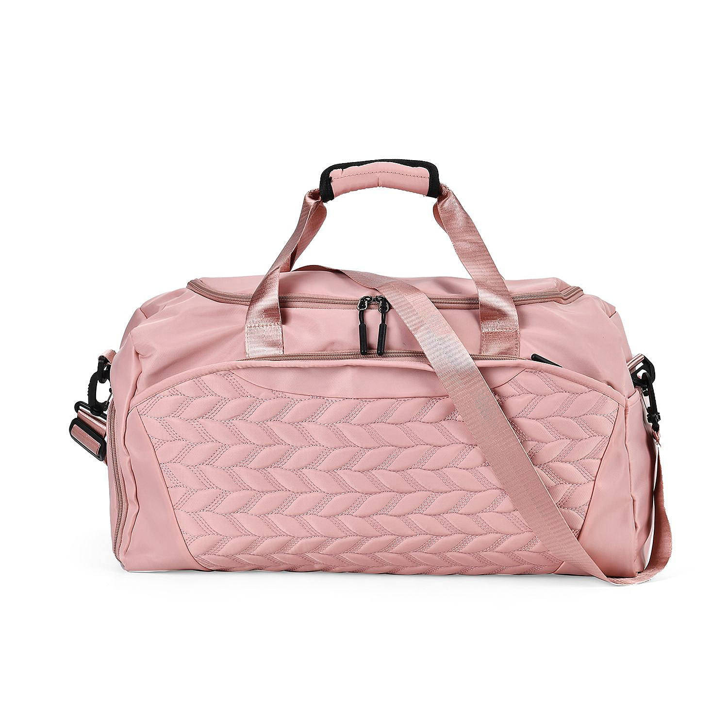 Travel Duffle Bag with Quilted Leaves Pattern - Pink