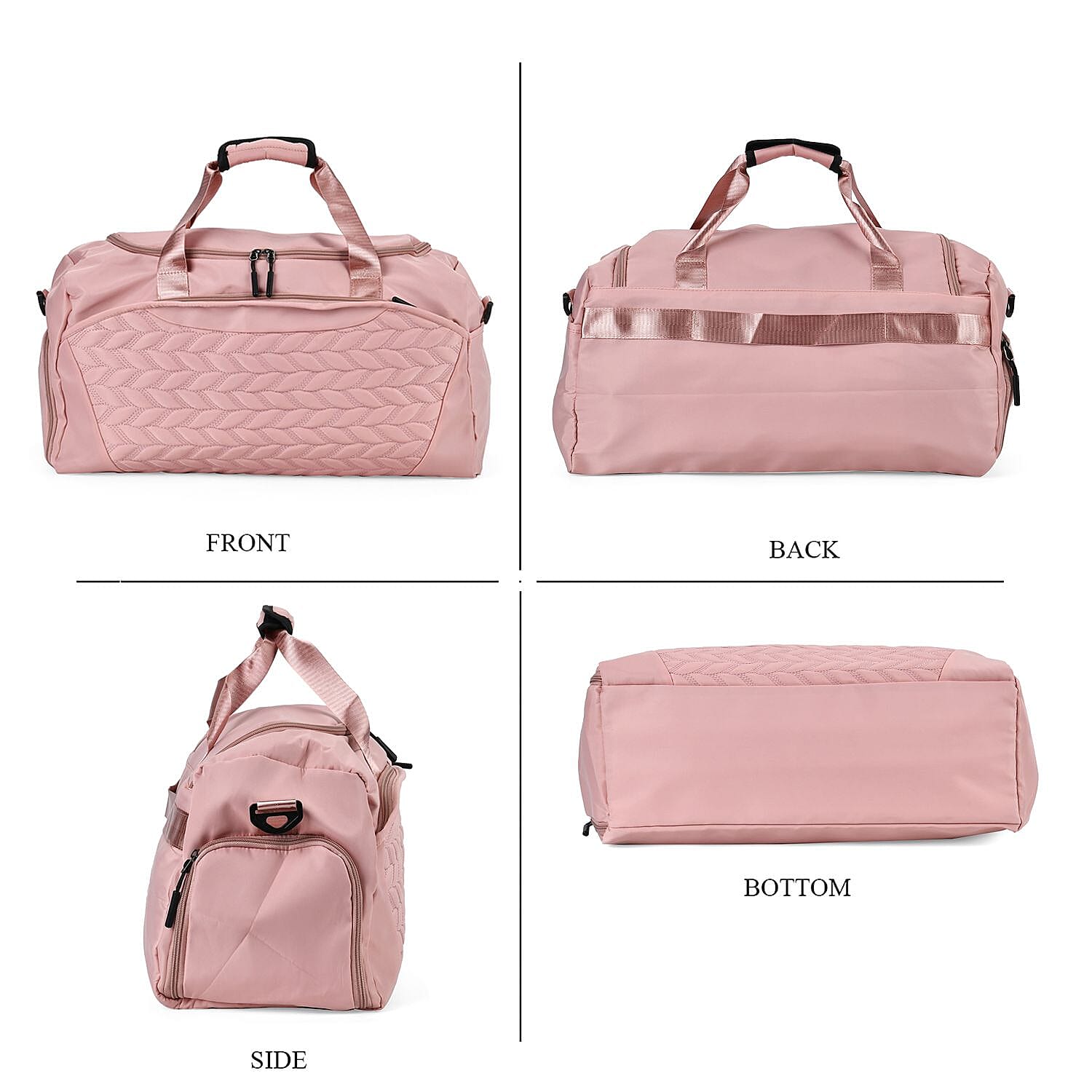 Travel Duffle Bag with Quilted Leaves Pattern - Pink