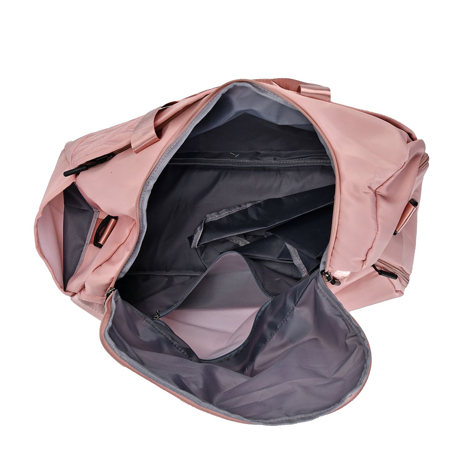 Travel Duffle Bag with Quilted Leaves Pattern - Pink