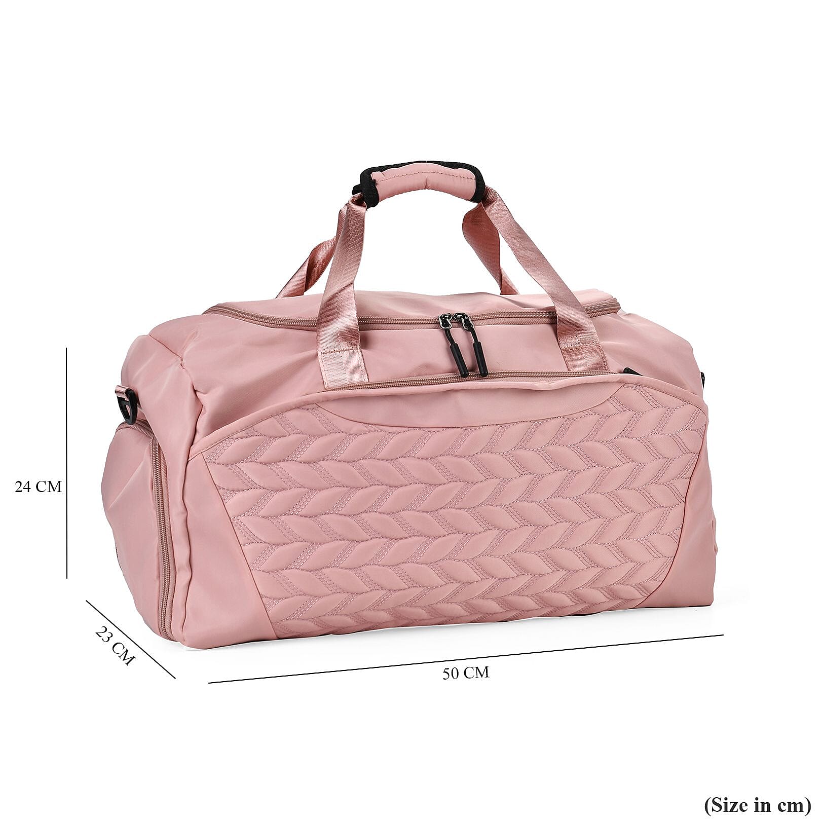 Travel Duffle Bag with Quilted Leaves Pattern - Pink
