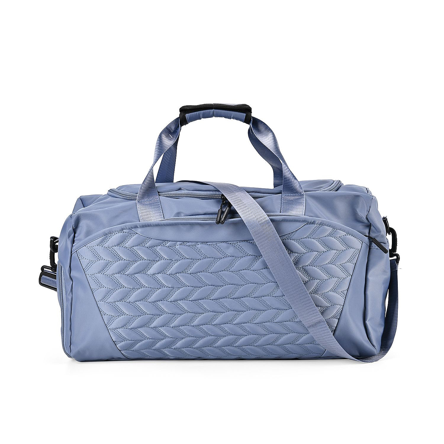 Travel Duffle Bag with Quilted Leaves Pattern - Blue