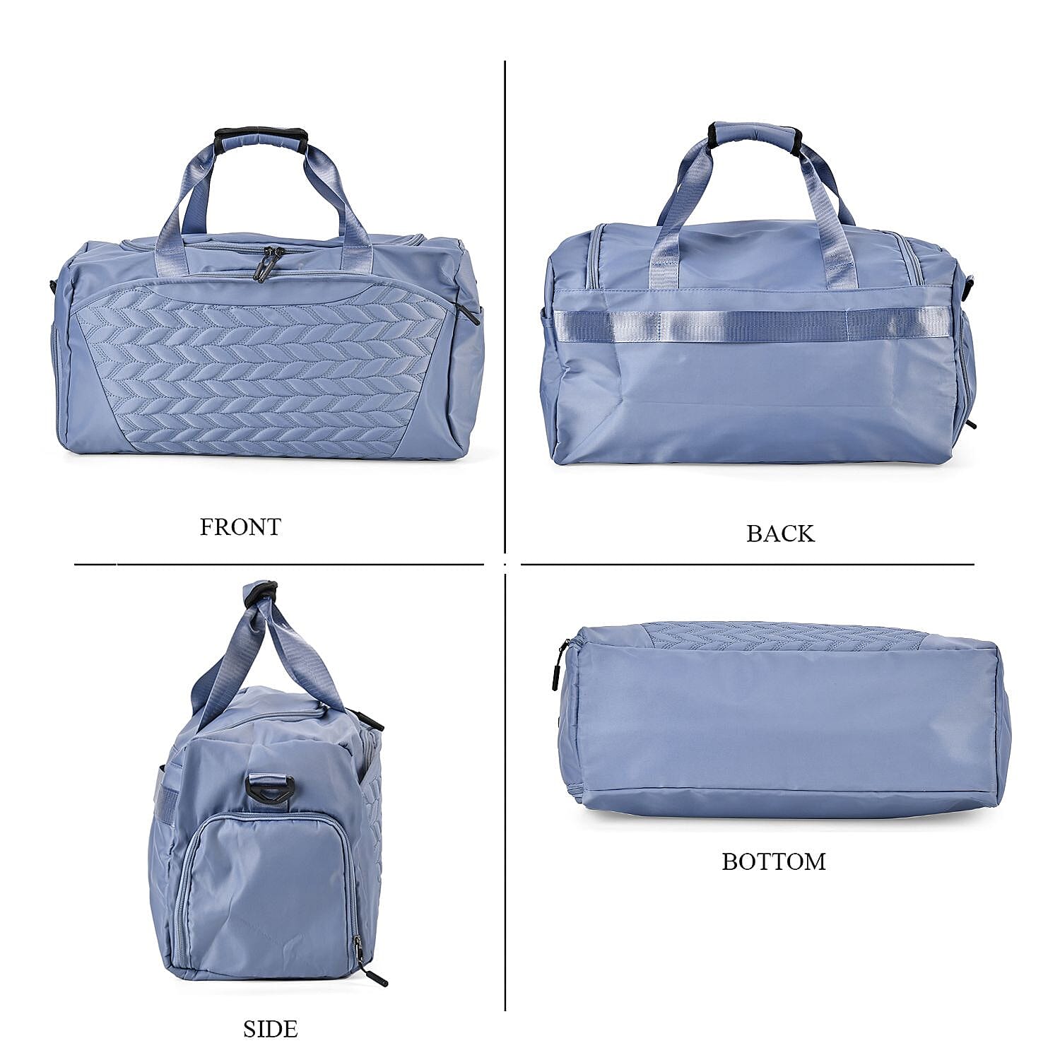 Travel Duffle Bag with Quilted Leaves Pattern - Blue