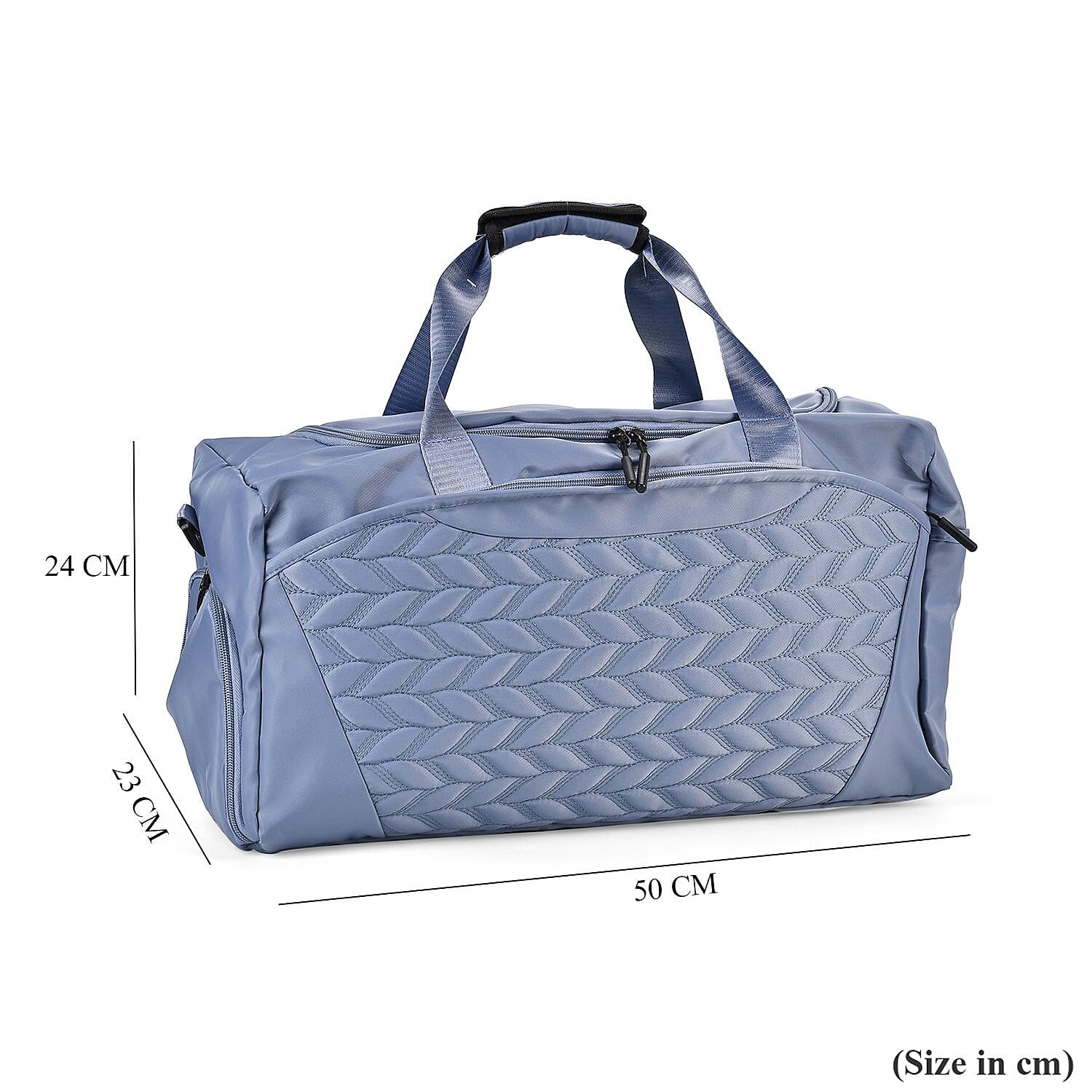 Travel Duffle Bag with Quilted Leaves Pattern - Blue