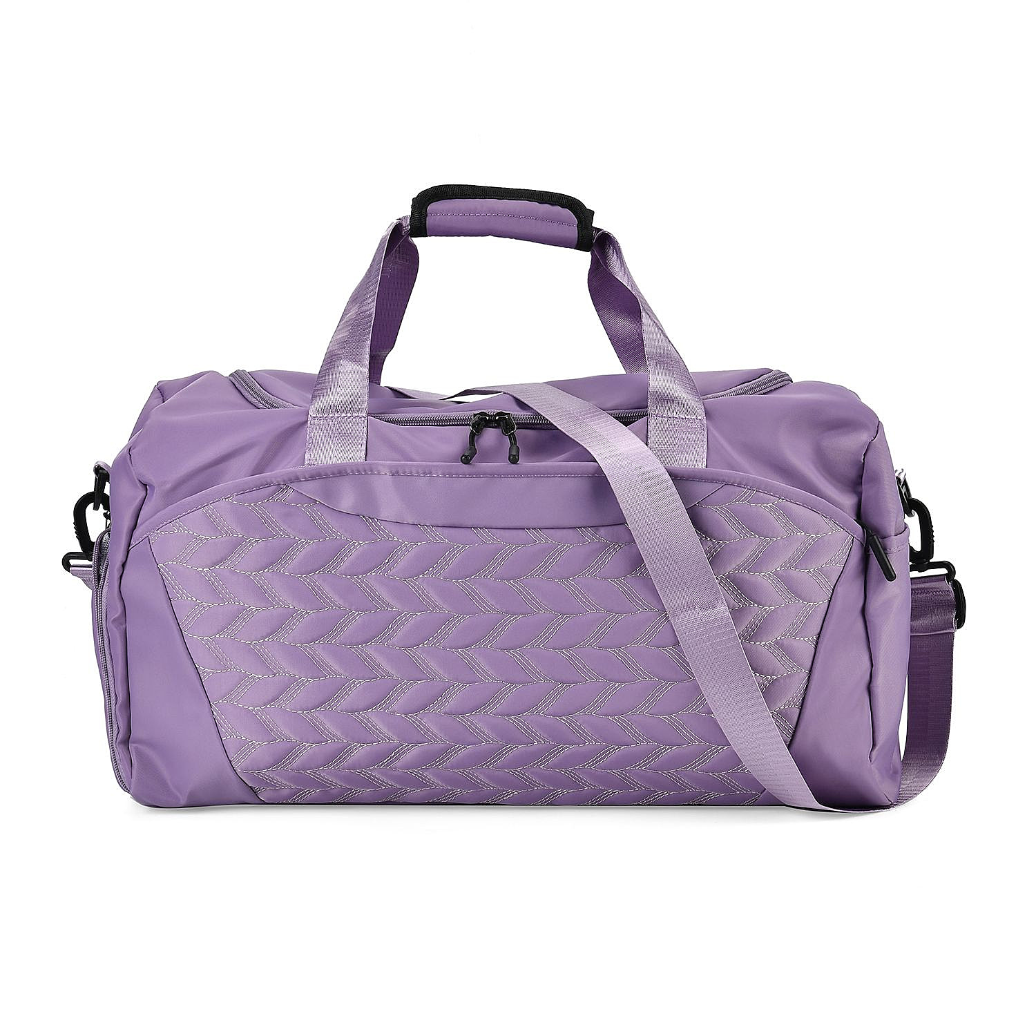Travel Duffle Bag with Quilted Leaves Pattern - Purple