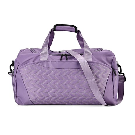 Travel Duffle Bag with Quilted Leaves Pattern - Purple