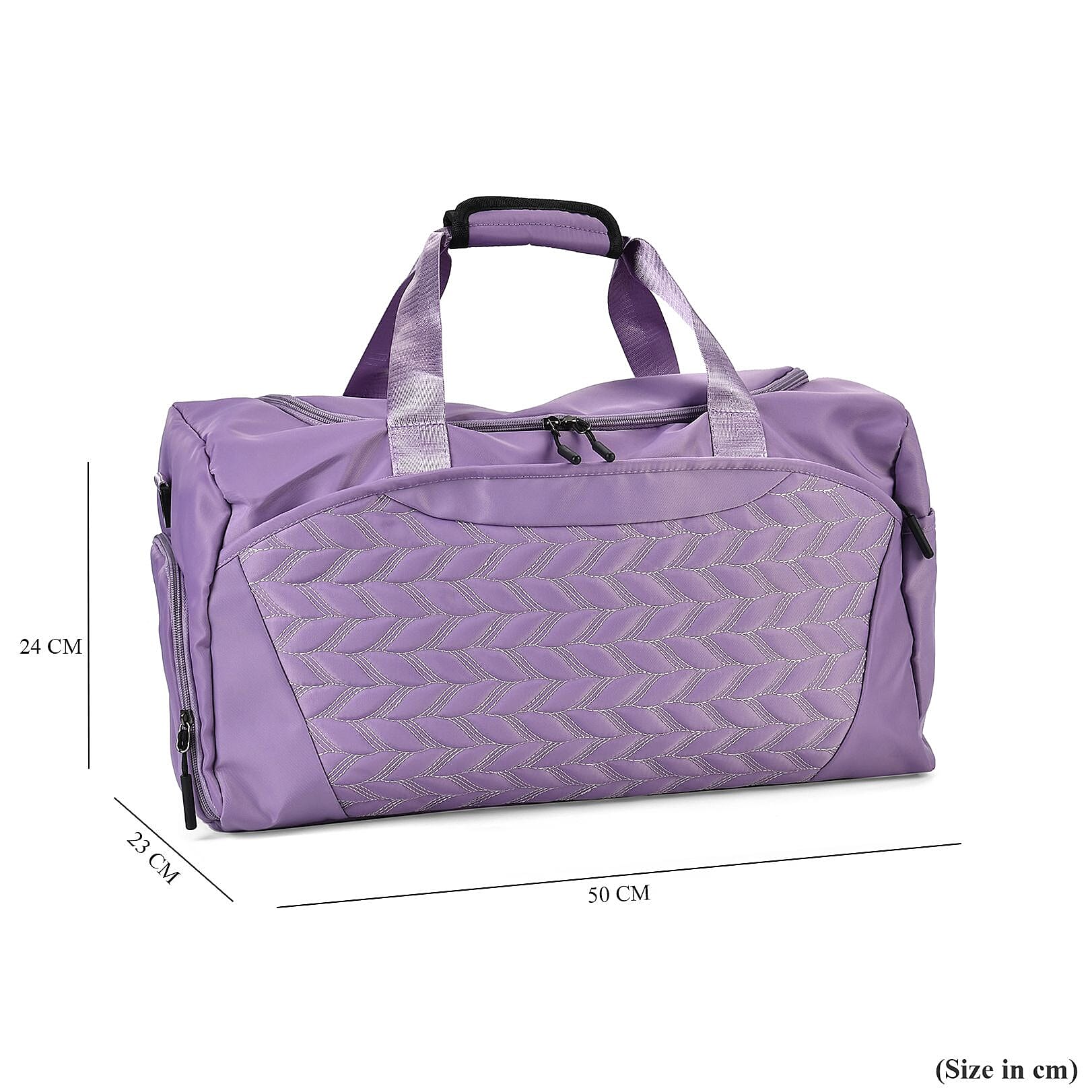 Travel Duffle Bag with Quilted Leaves Pattern - Purple