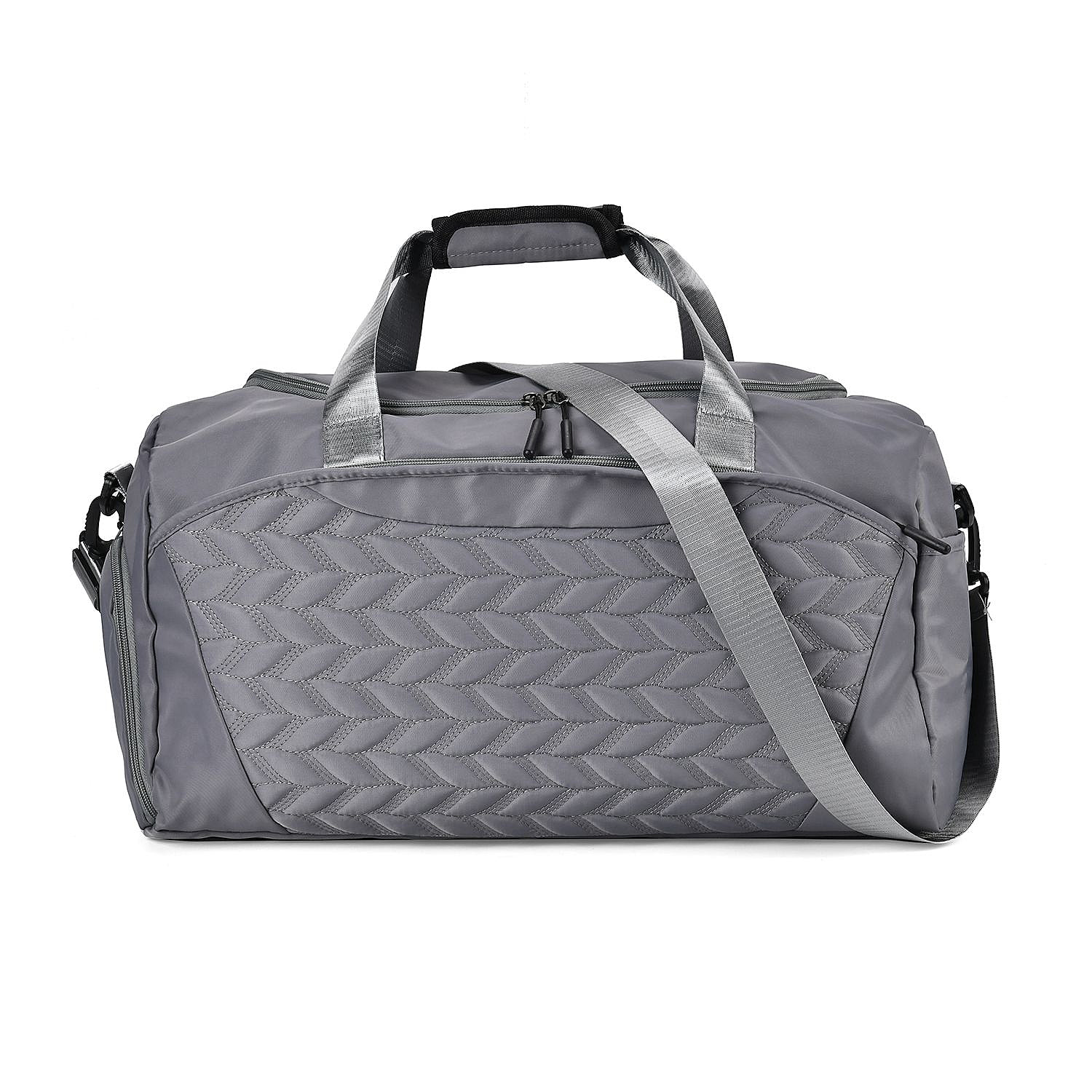 Travel Duffle Bag with Quilted Leaves Pattern - Dark Grey