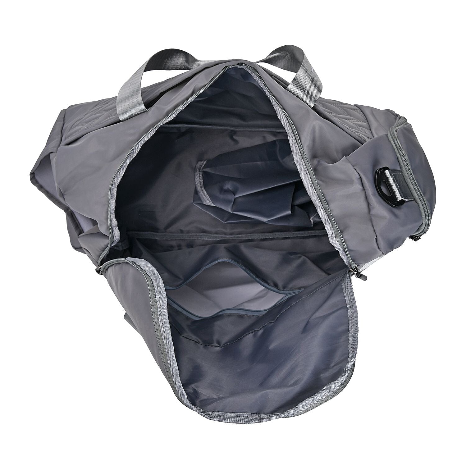Travel Duffle Bag with Quilted Leaves Pattern - Dark Grey