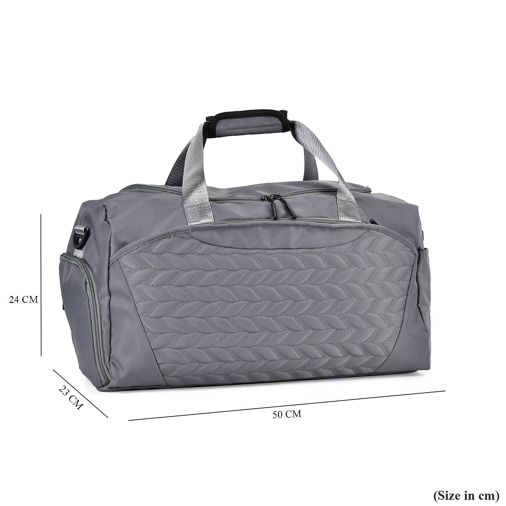Travel Duffle Bag with Quilted Leaves Pattern - Dark Grey