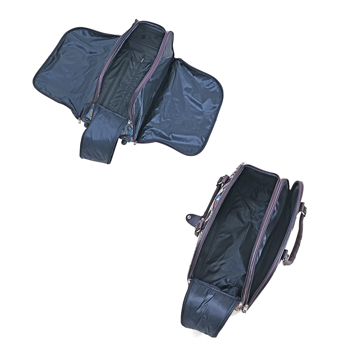 Set of 2 Large Wheeled Rolling Travel Duffle Bag with Handle Drop - Blue & Yellow with Lady