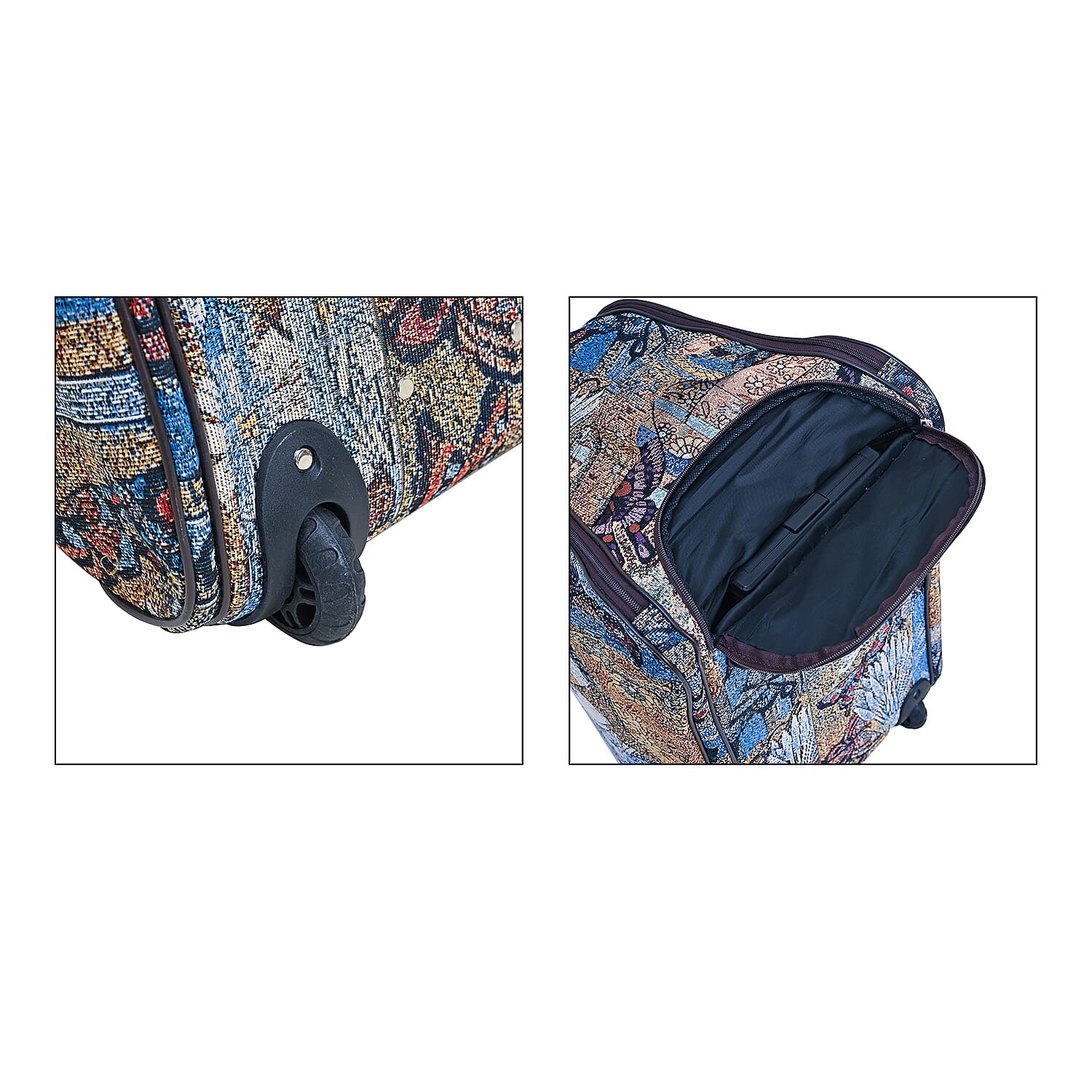 Set of 2 Large Wheeled Rolling Travel Duffle Bag with Handle Drop - Blue & Yellow with Lady