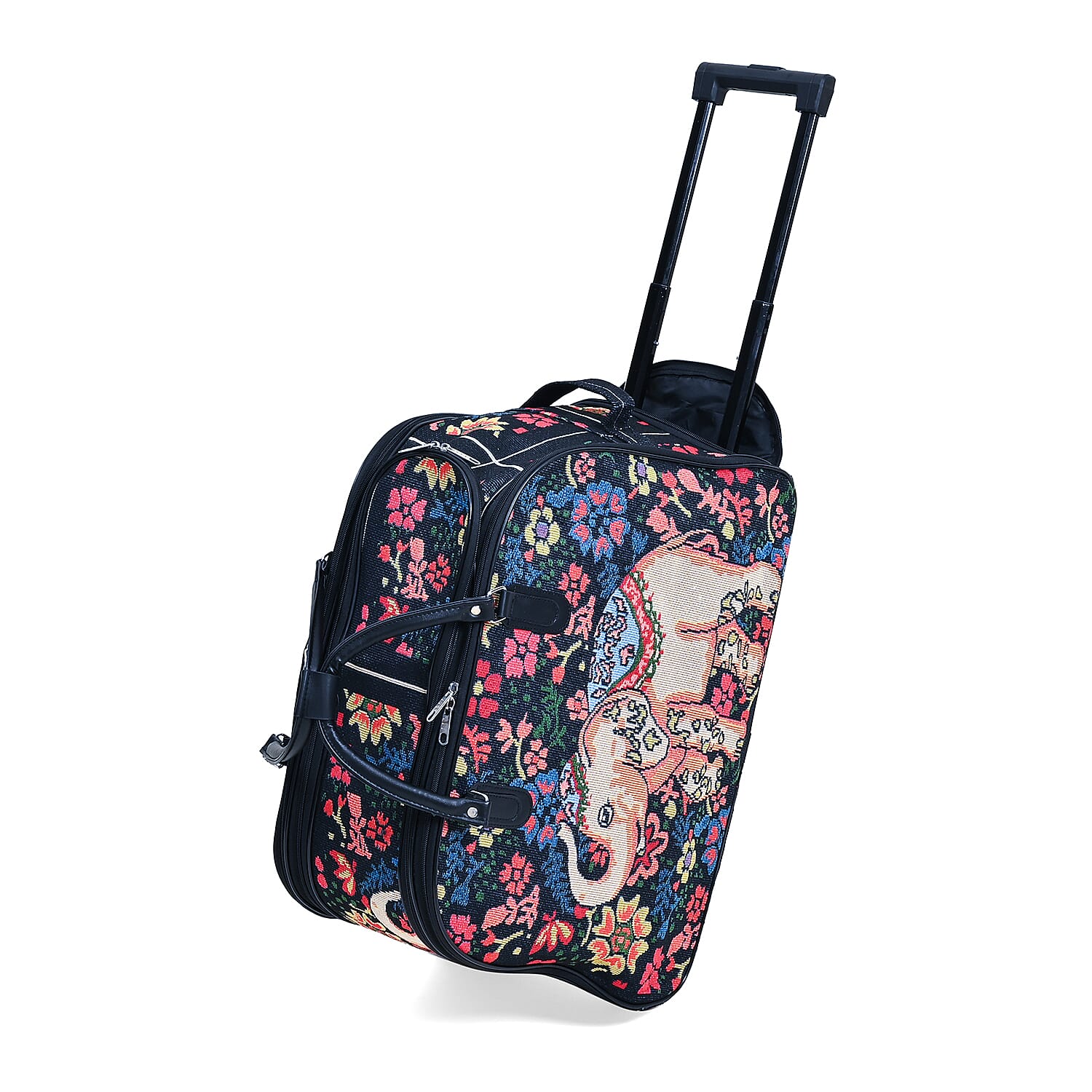 Set of 2 Large Wheeled Rolling Travel Duffle Bag with Handle Drop - Navy with Elephant