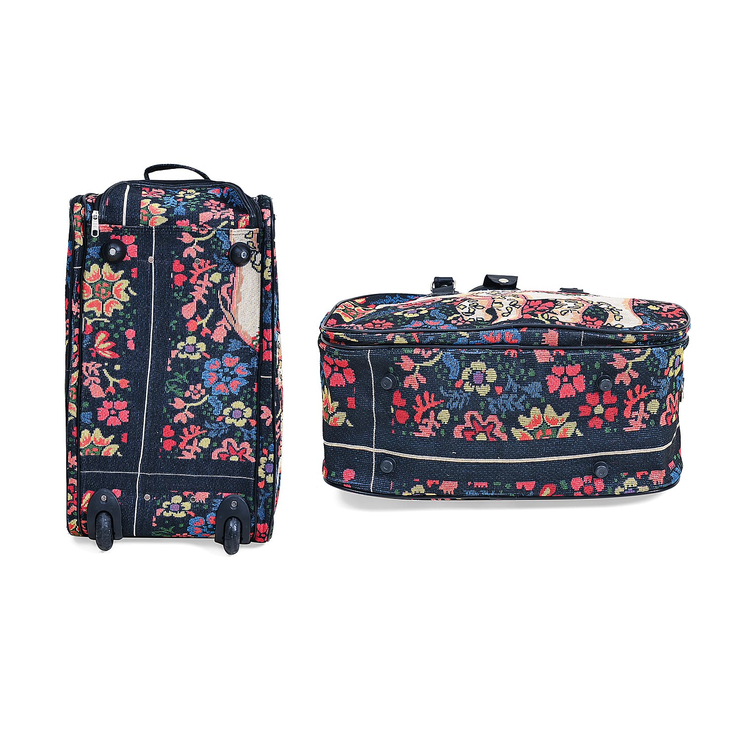 Set of 2 Large Wheeled Rolling Travel Duffle Bag with Handle Drop - Navy with Elephant