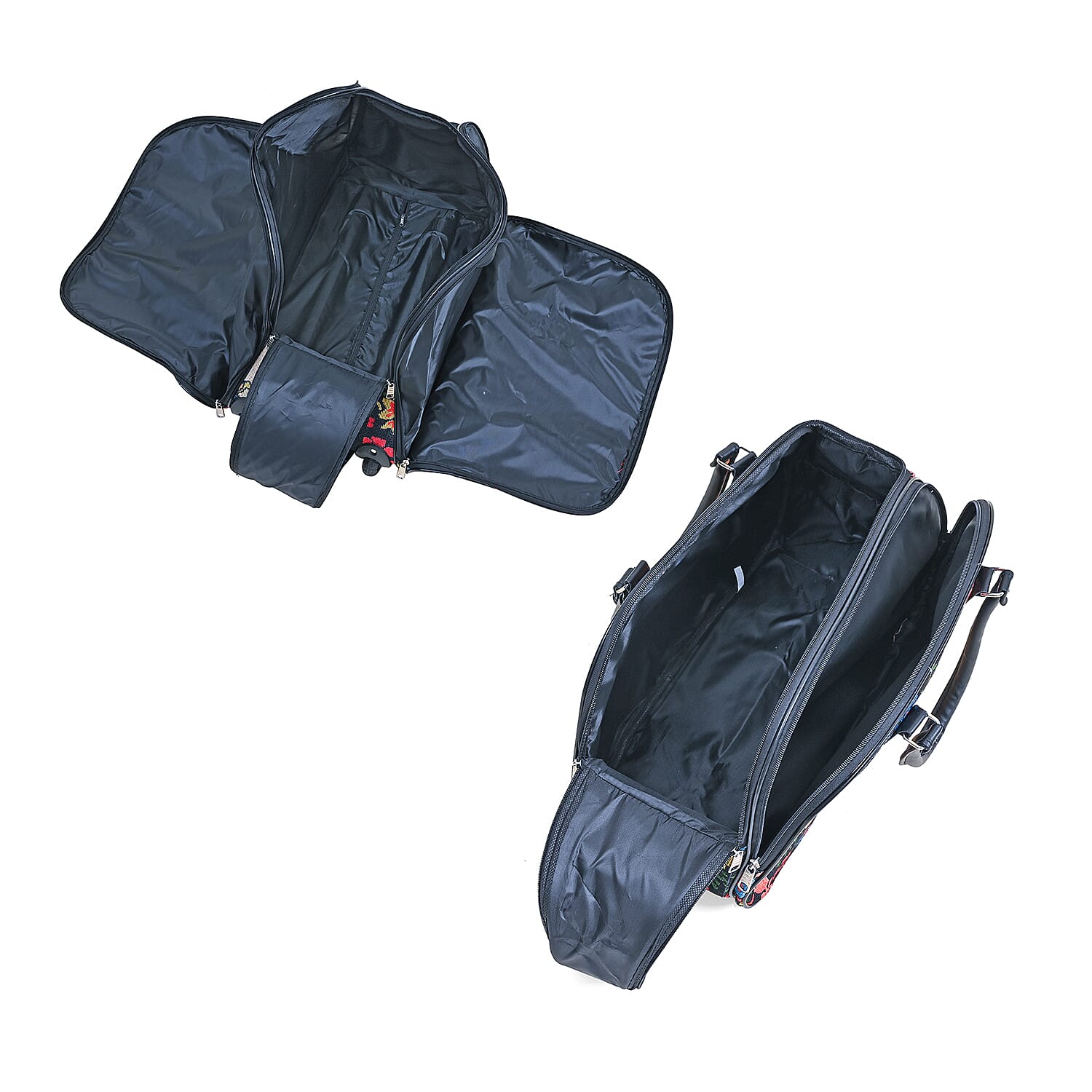 Set of 2 Large Wheeled Rolling Travel Duffle Bag with Handle Drop - Navy with Elephant