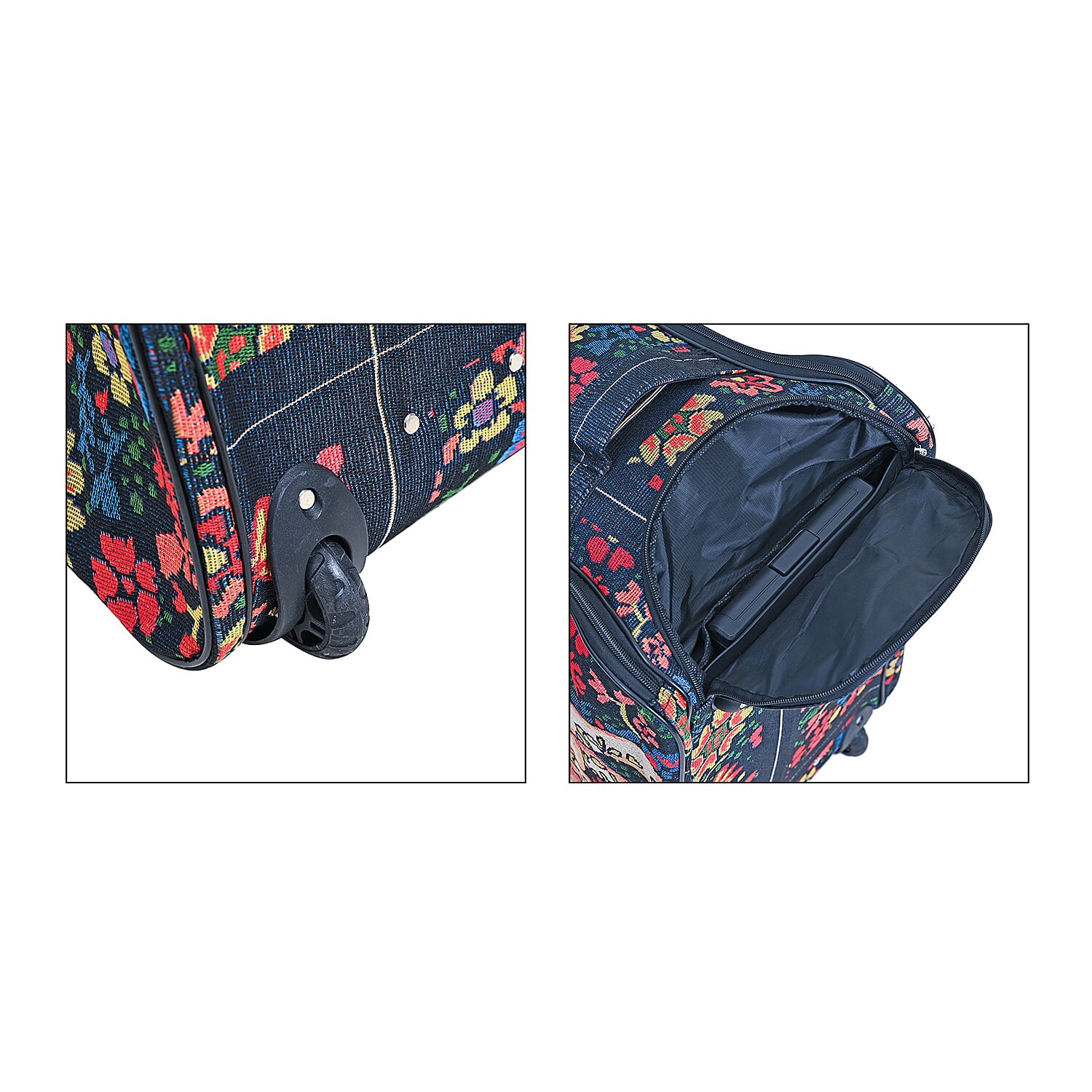 Set of 2 Large Wheeled Rolling Travel Duffle Bag with Handle Drop - Navy with Elephant